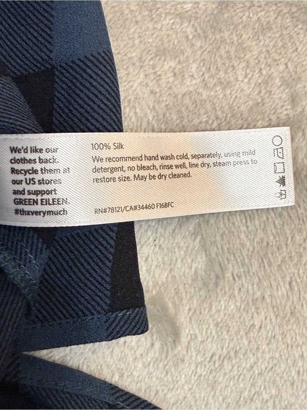 Eileen Fisher Women’s 1X Buffalo Check Black and Blue Tunic 100% Silk - Picture 5 of 10